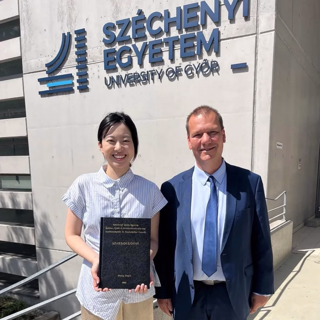 Zhang Jingjie received her degree with honours. Her academic journey was closely followed from the beginning by Dr János Szép, Dean and the programme’s academic coordinator